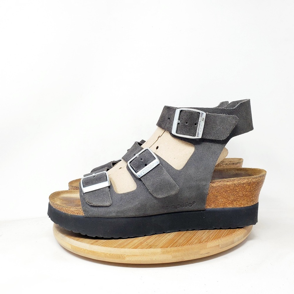 Papillio Linnea Wedge Sandals 39 Womens 8 Grey Suede Strappy Platform Shoes